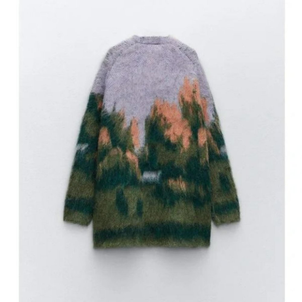 ZARA LANDSCAPE KNIT COAT LONG SLEEVES - Picture 7 of 10